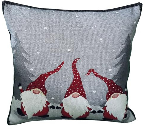 texpot Kissenhülle 40 x 40 cm Gobelin Stickerei Wichtel mit Tannenbaum Dekokissen Sofakissen Weihnachten Winter Advent