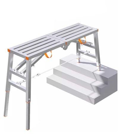 Arbeitsplattform, Verstellbares Gerüst Für Treppenstufen, Zusammenklappbare, Tragbare Arbeitsplattform, Trittleiterhocker Aus Verzinktem Stahl, Gerüst-Arbeitsbank Für Treppen Im Haus (140 X 40 cm (55