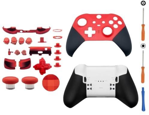 Hzxkqmil Carcasa de Repuesto Kit de Carcasa Delantera y Trasera para Xbox Elite Controller Series 2 Core Rojo, Incluye Joysticks D-Pad Botón de Disparo LB RB Baffle ABXY Botones Accesorios