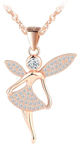 MOOFUN Engel Anhänger Kette Halskette Mädchen Damen Silber 925 mit Zirkon Schön Elegant Fee Kette für Tochter Freundin Frau Mama Tänzerin Frauen Schmuck Geburtstage Valentinstag Muttertag Geschenk