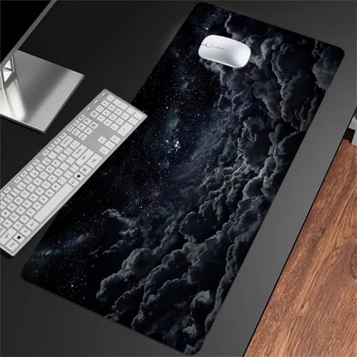 Tapis de Souris Gaming XXL 900x400x3mm Tapis de Souris Gamer Extra Large en Tissu avec Base antidérapante Améliore la Précision et la Vitesse pour Gamer, Ordinateur, PC (Nuages Noirs)