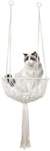 Katzen-Hängemattenbett, Boho-Katzenbett, Makramee-Ruhebett, Boho-Katzenbett, Handaufhängung, mit Aufhängeset, Heimdekoration, Deckenschaukelspiel