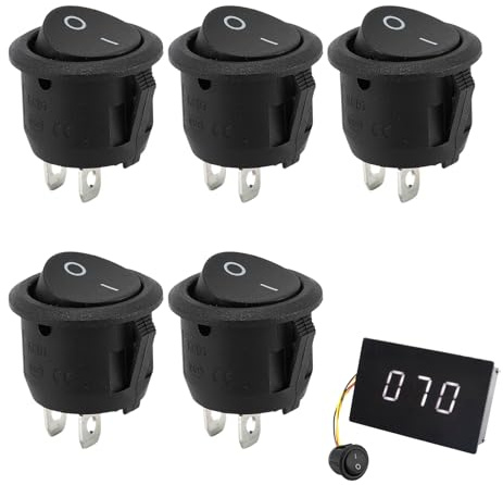 5 Stück Kippschalter 12v,Schalter 12v,Mini 2 Polig Wippschalter,On Off Switch,2 Polig EIN/AUS SPST Switch 10 A/125V,6 A/250V,Runde Wechselschalter,Schwarz Rocker Rund für Auto Boot Beleuchtet