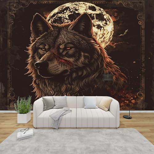 PaxGloz Fototapete Vollmond Wolf Tapete Fantasy Mystisch Gothic Tapeten Vliestapete Modern Wandtapete Wohnzimmer Schlafzimmer Kinderzimmer Wanddeko Motivtapeten 450 x 315 cm (B x H)