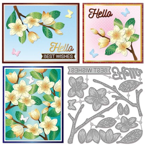 GLOBLELAND Stanzformen Mit Frangipani Blumen Blätter Zweig Metallstanzungen Florale Gruß Stanz Und Prägevorlagen Für Scrapbooking Basteln Papierkartenherstellung