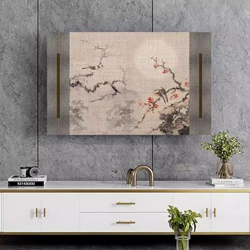 HSTANGKY Staubschutzhülle Für 32-80 Zoll Fernseher LCD/LED Displayschutz Im Chinesischen Stil Leicht Zu Reinigendes Rutschfestes Design Elegantes Muster-flower5||80inch