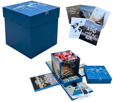 Explosionsbox Reisen – Geldgeschenk Reise, Reisekasse, Urlaub, Geschenk für Frauen, Reisegeschenk, Geschenkbox, Weltreise, Kreuzfahrtgeschenk, Reise gadgets, Auslandsstudium, Work and Travel