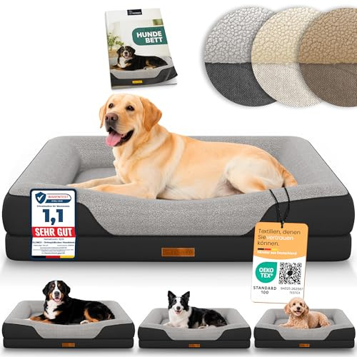 ELONEO orthopädisches Hundebett Grosse Hunde - 106x76x19cm, Hundekorb mit Memory Foam, Hundematte wasserdicht und waschbar, Hundekissen, Hundematratze mit weicher Polsterung, schwarz