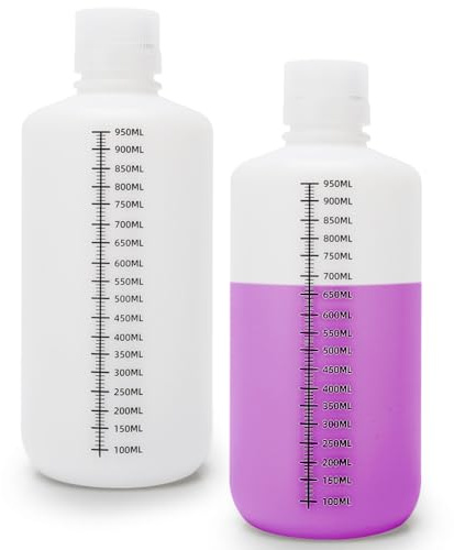 Yuragim 2 Stück 1000 ml Weithalsflasche Kunststoff, Laborflasche mit Breiter Öffnung PP Labor-Reagenzflasche mit Skala, Dichtschließend Auslaufsicher PP-Flasche für Pillenflaschen Wasserprobenflaschen
