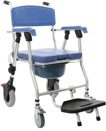 Toilettenrollstuhls, Klappbarer Dusch-Toilettenrollstuhl mit Gepolsterter Sitzplatte, Nachttopf mit Deckel, Mobiler Duschrollstuhl mit Rückenlehne, Armen