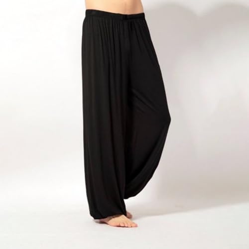 Pantalones de verano de Kung Fu para hombre, pantalones de artes marciales de Tai Chi en ajuste holgado con tela de poliéster transpirable para práctica de uniforme Shaolin Wing Chun (L, negro)