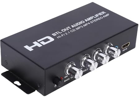 PUSOKEI Amplificador de Potencia Estéreo con Bluetooth 5.0, Receptor de Audio de Doble Canal con Entrada HDMI y AUX, Control de Ecualizador, Salida HiFi de 2.1 Canales, Amplificador (Black)