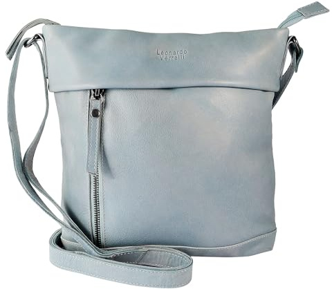LEONARDO VERRELLI Damen Tasche - Damentasche aus Leder in Blau mit Reißverschluss