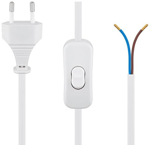 CABLEPELADO Cavo di alimentazione con interruttore ON/OFF tipo C CEE7 | Spina bipolare | Sezione 0,75 mm² | HO3VVH2-F | Adatto per prese, alimentatori, portalampada | Bianco | 1,50 metri.
