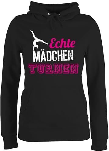 Pullover Damen Hoodie Frauen - Echte Mädchen turnen I Geschenk Turnerin - M - Schwarz - pulli personalisierbar sport turn hoddies turner pullis gymnastic hoody turnerinnen hoddys kunstturnen