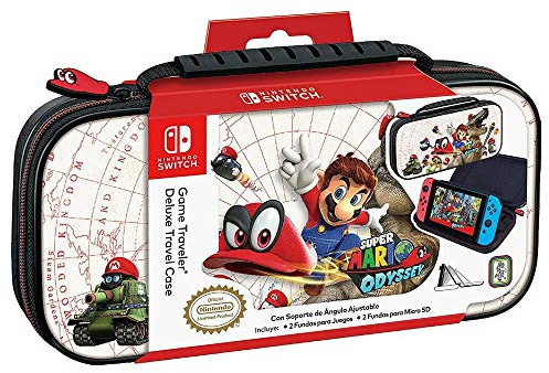 RDS Industries Étui de Transport pour Nintendo Switch sous Licence Officielle - Étui de Protection Rigide Deluxe - Support réglable - pour Nintendo Switch Super Mario Odyssey Art Game Case Blanc