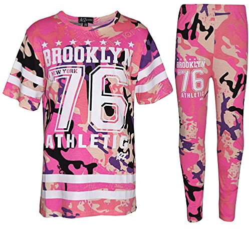 A2Z 4 Kids Girls Brooklyn 76 Athletic Top Leggings Set - Adios Crop Set Camo Baby Pink 13