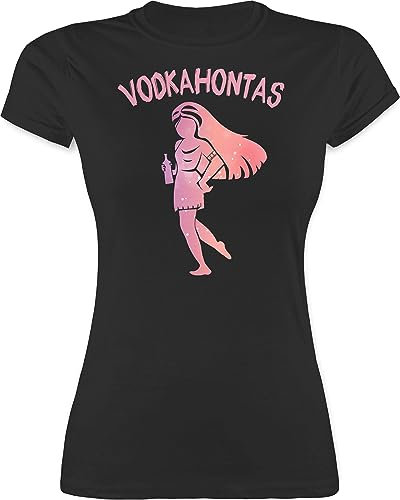 Shirt Damen - JGA Junggesellenabschied Frauen - Vodkahontas I Saufprinzessin I Vodka Liebhaberin I Vodka Hontas I Wodka Hontas I Wodkahontas - S - Schwarz - Outfit t-Shirts junggesellinnenabschied