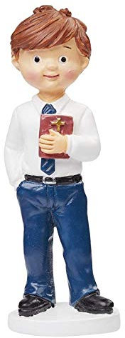 Deko-Figuren für Heilige Kommunion - Konfirmation & Firmung - Torten-Figur Kuchen-Aufsatz Tisch-Deko Dekoration Firmung Mädchen & Jungen (Junge mit Bibel)