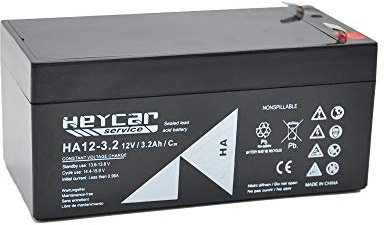 HEYCAR Batterie au plomb AGM pour applications stationnaires. 12 V / 3,2 Ah. Capacité de décharge : 1,35 kg. 133,5 x 67 x 61 mm.