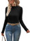 OUGES Women's Mock Turtle Neck Lightweight Jumpers Soft Ribbed Sweater Knitted Long Sleeve Top(Black, M)