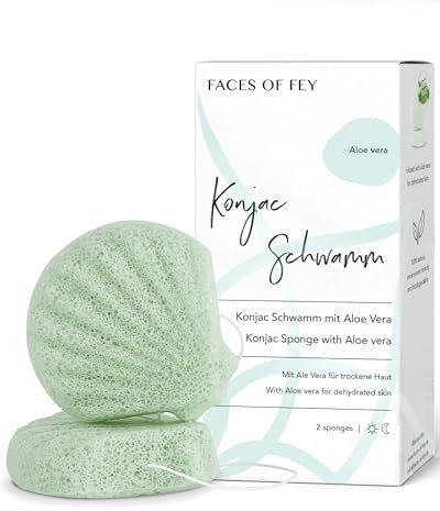 Konjac Sponge FACES OF FEY - Konjac Schwamm mit Aloe Vera für trockene Haut für Körper und Gesicht - 100% biologisch abbaubar