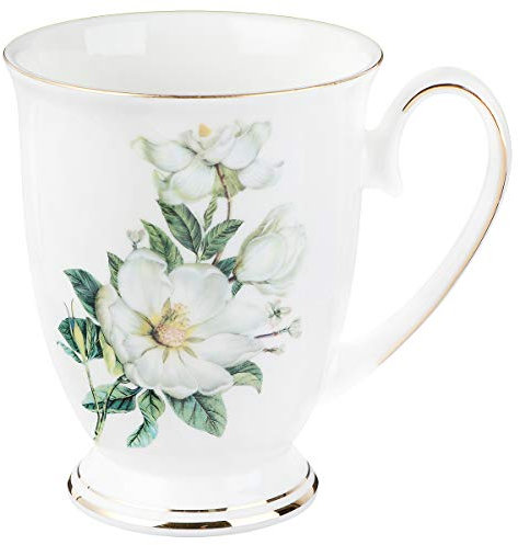 HEMOTON Porzellan Tasse Bone China High-Foot Gold Rand Becher (weiß 350ml) Küche