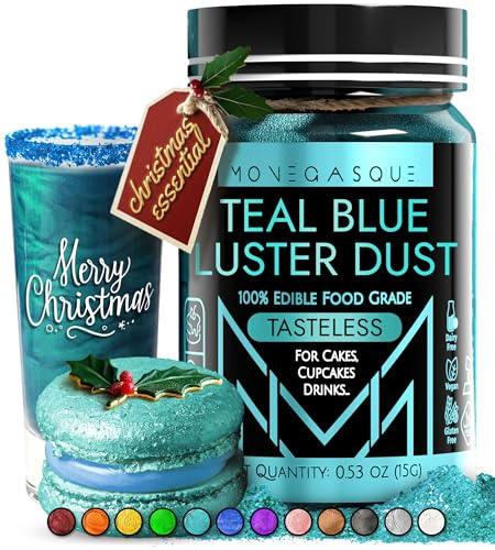 MONÉGASQUE Teal Blue Edible Glitter for Drinks & Cakes, Lustre Dust, 15g | Cocktail Shimmer, Sparkle Powder, for Cupcakes, Cookies & Fondant, Cupcake & Cookie Decorating, Food-Grade, Vegan