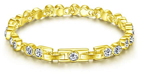 Lisandra Scott Strahlendes Shiny Deluxe Tennis Armband mit funkelnden Steinen I Tennisarmband für Damen, Frauen und Mädchen I Damenarmband Schmuck in echter Juweliersqualität (Gold)
