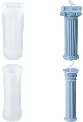 CRAFFANCY Lot de 2 moules à bougies cylindriques en silicone 3D en forme de colonne romaine pour bougies faites à la main, béton, plâtre, travaux manuels