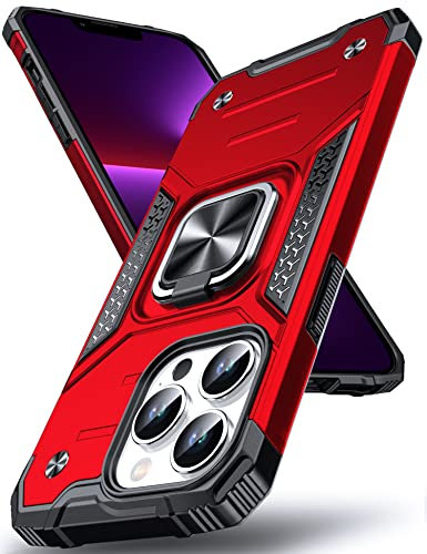 DASFOND Armor Hülle für iPhone 13 Pro Case Militärische Stoßfeste Handyhülle [Upgrade 2.0] 360 ° Ständer Cover für Auto Magnet, Rot