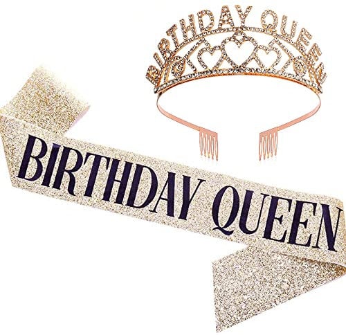 DENUOTOP Damen Geburtstagskrone Schärpe Geburtstag Kristall Tiara Krone Frauen Party Accessoires Dekorations Set für Geburtstag Mädchen Erwachsene Kinder
