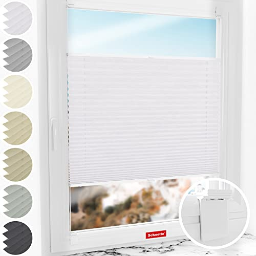 Schuette® Plissee ohne Bohren zum Kleben ● Dolomite Kollektion: Cold Morning (Grau) ● 90x130cm (Breite x Höhe) ● Suprafix Klebe- & Schraubhalter 2in1 Set Letsbond ● Bequeme Rollo Video