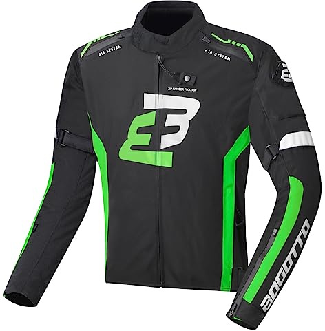 Bogotto GPX Wasserdichte Motorrad Textiljacke, Herren, Schwarz/Grün, Größe S