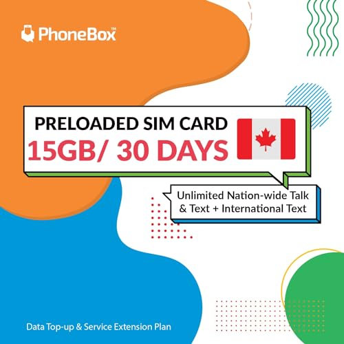 Tarjeta SIM prepago de PhoneBox para Canadá - Cargada con 8GB | 30 Días | Sin contratos