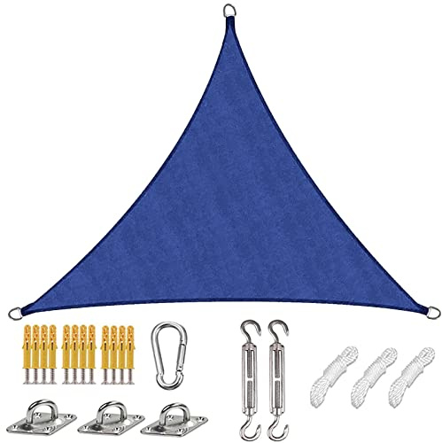 YSUEFIJO 4x4x4m Voile d'ombrage Triangle Imperméable, Toile Protection Solaire Ombre étanche Polyester Oxford Tissu et Protection UV 95% avec Le Kit de Fixation pour d'extérieur, Jardin, Balcon