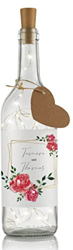 Lot de 2 bouteilles de mariage personnalisées (cadre de rose)