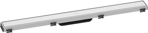 hansgrohe Fertigset Duschrinne RainDrain Match, Abflussrinne 800mm, Bodenablauf Dusche mit höhenverstellbarem Rahmen, Mattweiß