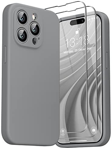 GOODVISH 3 in 1 Silikon Hülle für iPhone 14 Pro Max 6,7 Zoll, mit 2 Stück Schutzfolie, Ultra dünn Stoßfester Kratzfestem Handyhülle [Kameraschutz] [360°-Schutz] für iPhone 14 Pro Max 2022, Grau