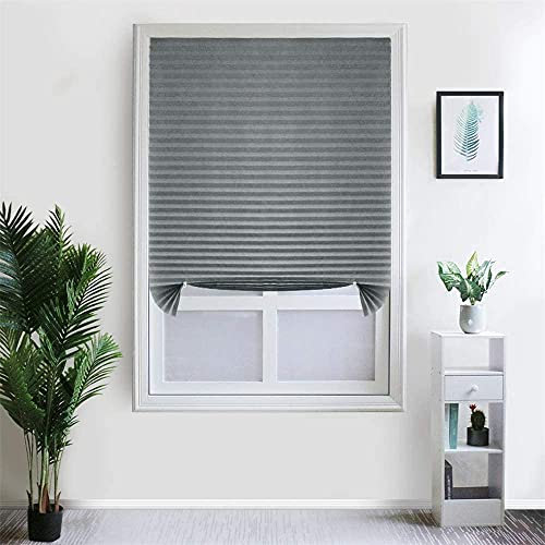 Plissee-Fensterblenden, kein Bohren, temporäre schnurlose Jalousien, lichtfilternder Stoff, plissierter Papierschutz für Innenfenster, leicht zu schneiden – 90,2 cm B x 180,1 cm L (grau)