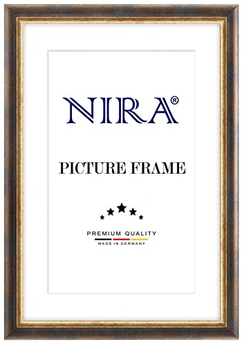 NiRa Massiv Holz Bilderrahmen 59,4 x 84,1 cm DIN A1 in Blau Gold | Farbe und Größe wählbar | Rahmen für Poster | Puzzle | Foto collage HD056