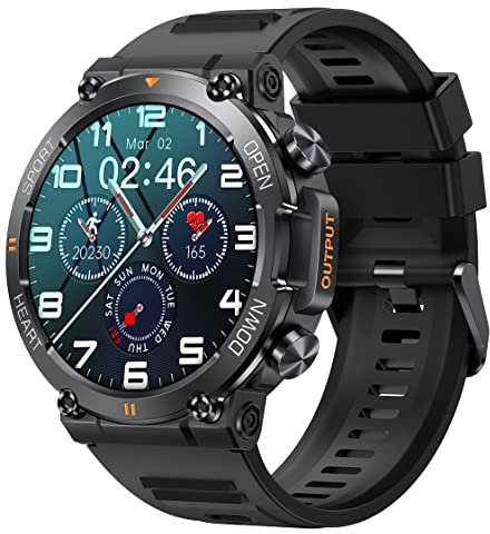 Militär Uhr Smartwatch Blutdruck Herren Armbanduhr Smartwatches mit Telefonfunktion IP68 Wasserdicht Sportuhren Outdoor Tactical Watch Military Schwarz Fitnessuhr für Männer Ios Android Schrittzähler