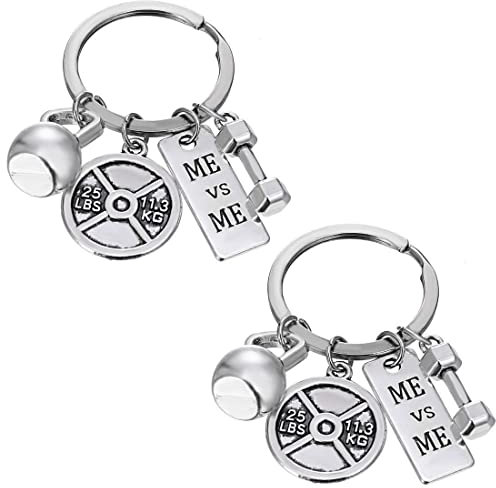 Liitata 2 Stück Fitness Charm Schlüsselanhänger Dumbbell Schlüsselanhänger Mini Kettlebell Hantelscheibe Schlüsselbund für Junge Männer Freund Kollege Familie Coach Geburtstags Stil 2