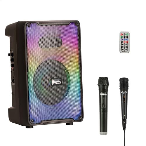 Mooving - MS-KARA-MOOV500 - Enceinte de 8”/500W sur Batterie avec Effet Lumineux sur la façade Avant, 1 Micro sans Fil et 1 Micro Filaire - Bluetooth/USB/AUX/MicroSD et TWS - Noir
