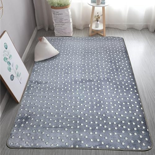 XMwike Leuchtender Teppich, leuchtet im Dunkeln, graue Sterne für Kinder, rutschfest, Schlafzimmer, Wohnzimmer, Teppiche, 200 x 140 cm