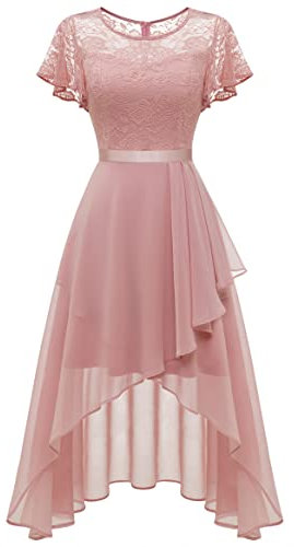 Wedtrend Ballkleider Knielang Cocktail Kleid Jugendweihe Kleider Festlich Damen Sommerkleid Midi Elegant Kleid Damen mit Spitzen WT0303BlushXL