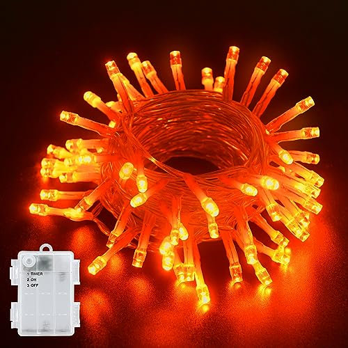 Dalugo Orange Lichterkette Batterie Timer, 3M 30 LED Lichterkette Außen Batterie mit 6h Timer, IP65 Wasserdicht Lichterkette Batterie Timer für Innen Außen Halloween Herbst Deko