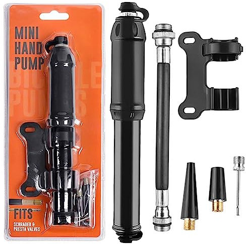 Bike Pump, Aluminum Alloy Mini Portable Bicycle Tire Pump Compatible with Presta & Schrader Valves, High Pressure 100PSI Bike Tyre Pump Fast Tyre Inflation for Mountain Road Bike Ball Pump