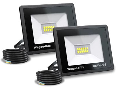 Wegoodlife 2 Stück 10W LED Strahler Außen, Superhell 730LM Wandleuchte, 6500K Kaltweiß Aussenstrahler, IP66 Wasserdicht Flutlicht, Scheinwerfer für Hinterhof Auffahrt Garage Sportplatz Flur Garten