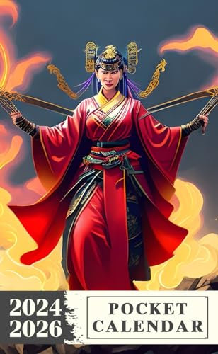 Pocket Calendar 2024 - 2026 With Moon Phase: Three-Year Monthly Planner for Purse , 36 Months from January 2024 to December 2026 | Asian women samurai ... | Comic style | Artstation concept art
